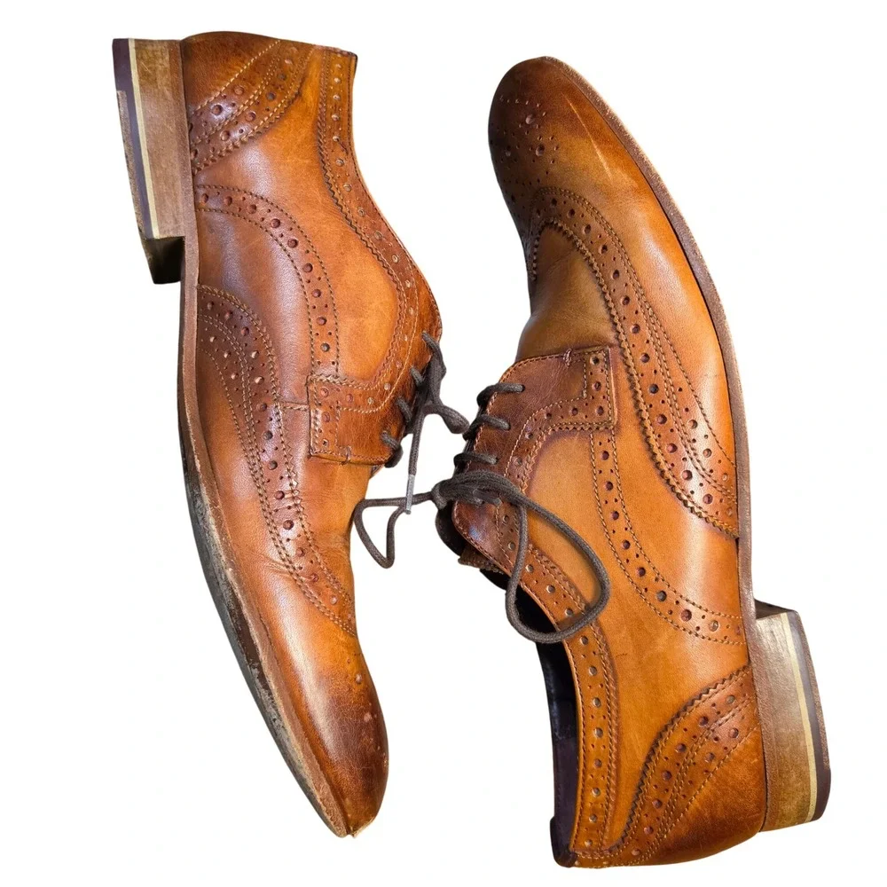 Ted Baker Gryene Men Tan Brown Leather Wingtip‎ Brogue Dress Shoes Size 10